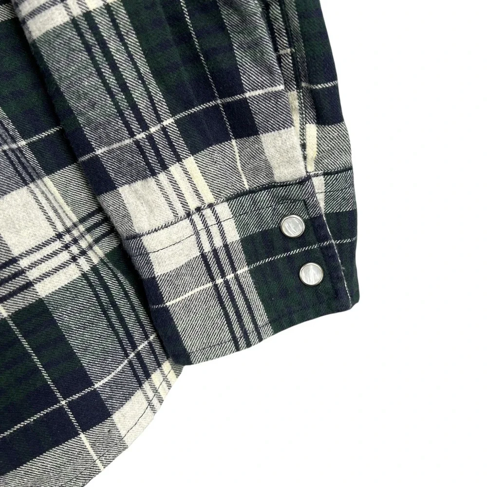 Levi's Plaid Flannel Snap‎ Shirt Blue Green White Men's XL Long Sleeve Western